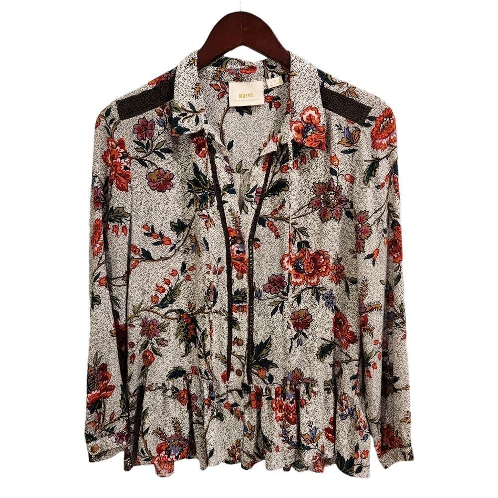 Anthropologie Maeve Janie Top Flounced Peasant Blouse Size 4 Floral - Picture 3 of 10